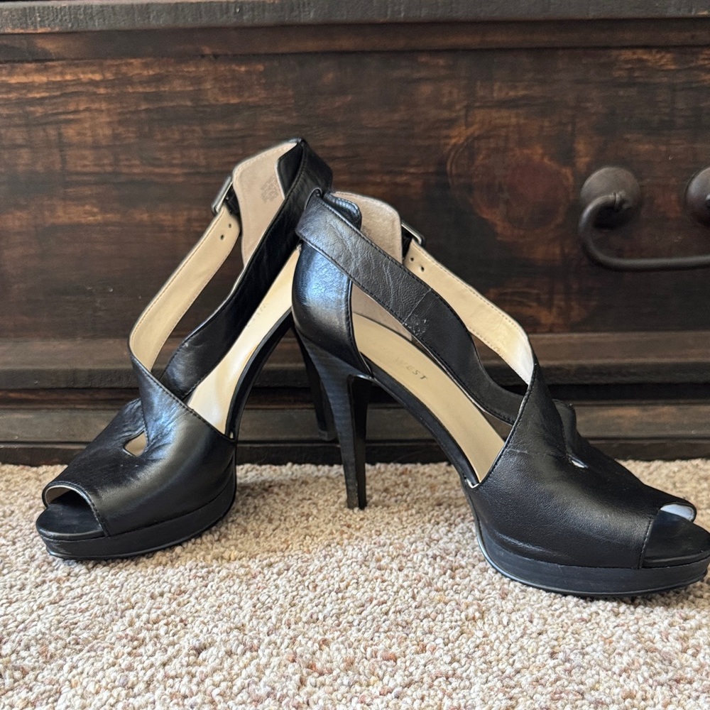 Nine West Black Peep-Toe Heels